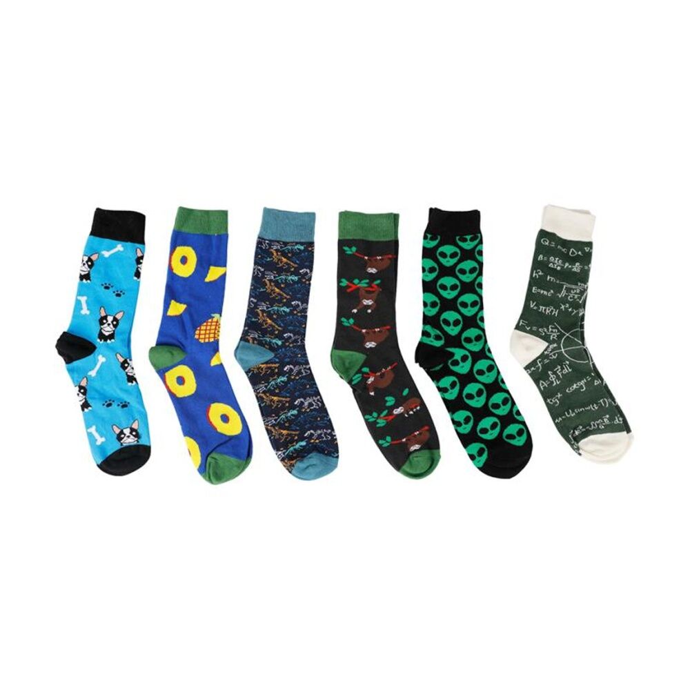 6PK Sock Wave Fun Colourful Pattern Crew Length Socks Mix A One Size Assorted