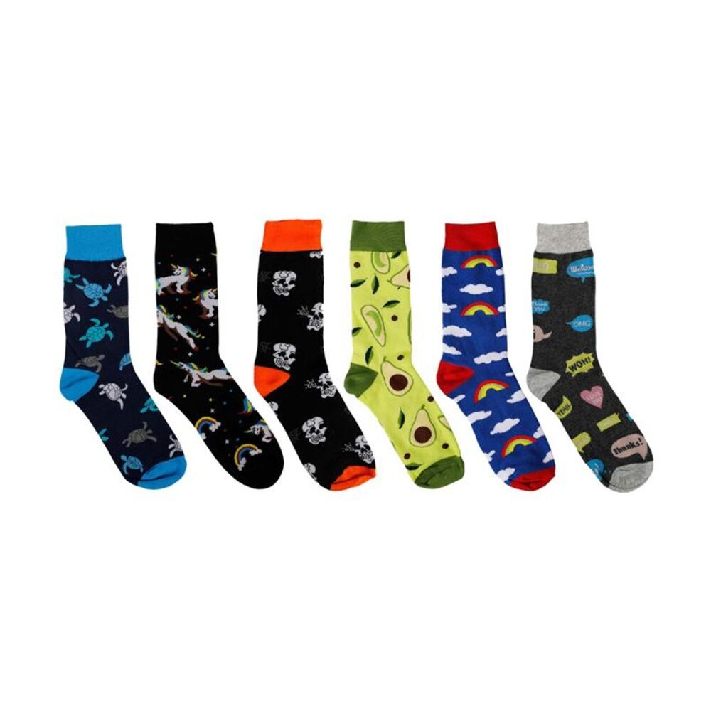 6PK Sock Wave Fun Colourful Pattern Crew Length Socks Mix B One Size Assorted