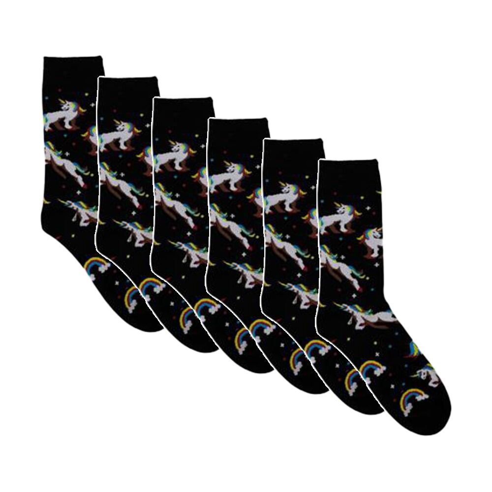6PK Sock Wave Fun Colourful Pattern Crew Length Socks Mix B One Size Assorted