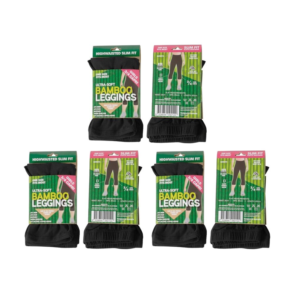 3PK Brazco Girls Bamboo Leggings 3/4 Length High Waist Slim Fit One Size