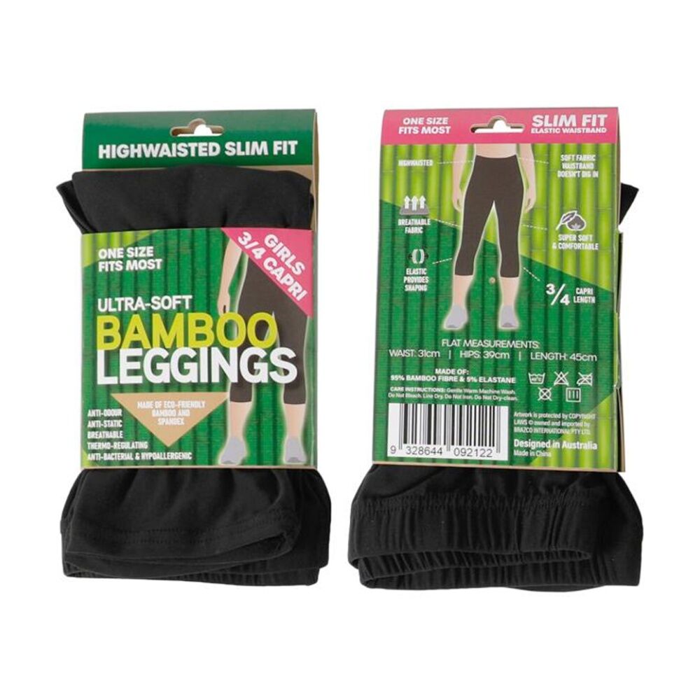 6PK Brazco Girls Bamboo Leggings 3/4 Length High Waist Slim Fit One Size