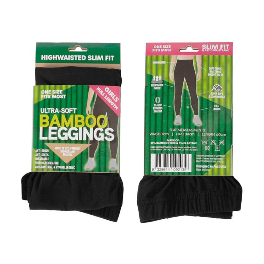 6PK Brazco Girls Bamboo Leggings Full Length High Waist Slim Fit One Size