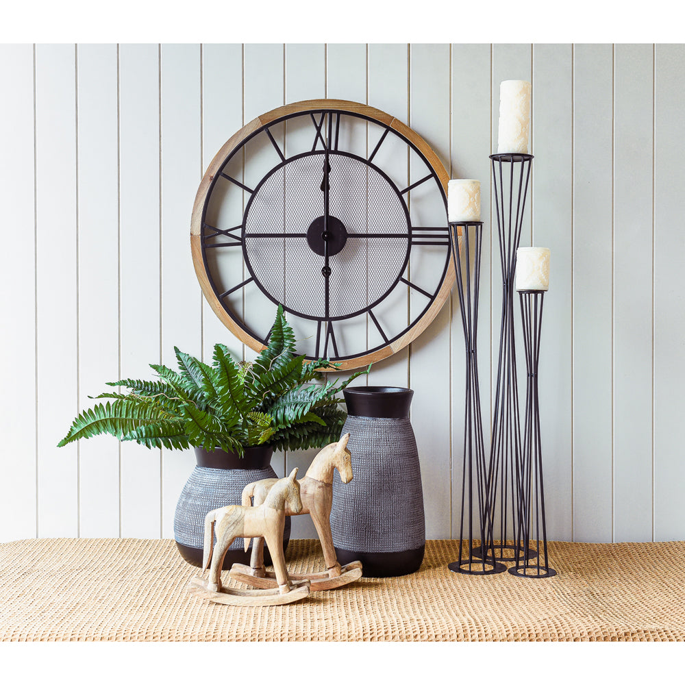 Darlin Timber/Metal 34.5cm Mesh Wall Clock Round Black/Brown
