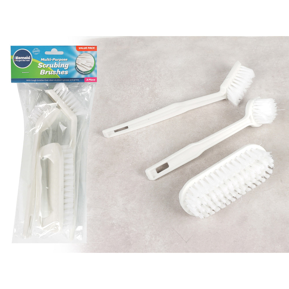 6x kemasi 3Pc Set Scrubbing Brushes Home Kitchen Bathroom Cleaning