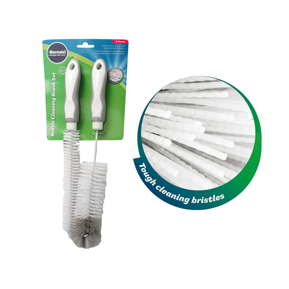 12x 2pc Kemasi Bendable Wire Drink Bottle Cleaning Brush Set White/Grey
