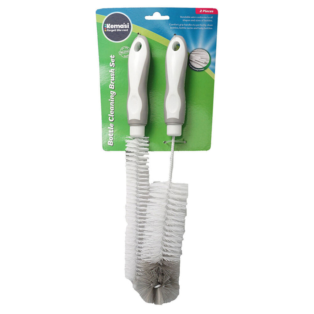 12x 2pc Kemasi Bendable Wire Drink Bottle Cleaning Brush Set White/Grey