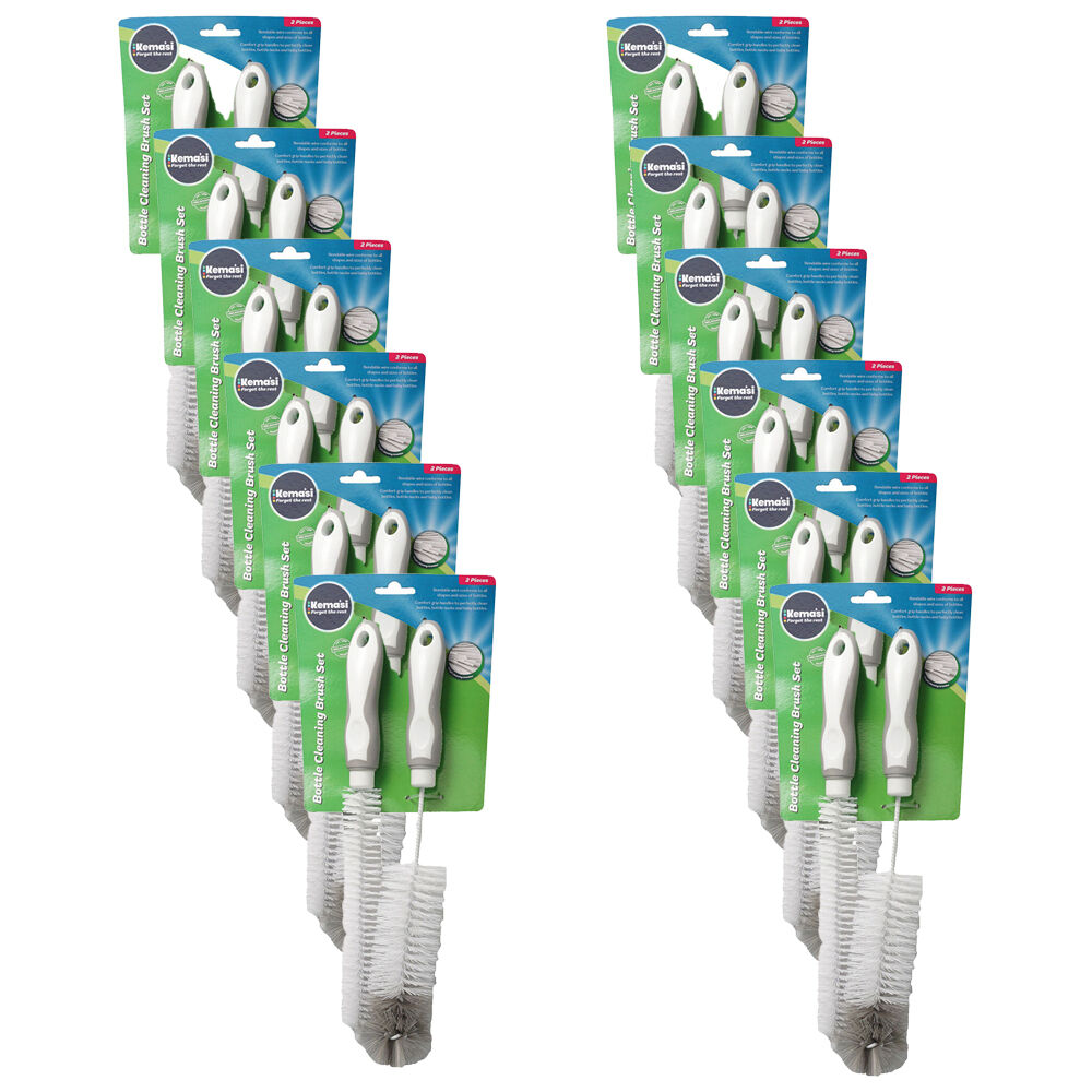 12x 2pc Kemasi Bendable Wire Drink Bottle Cleaning Brush Set White/Grey