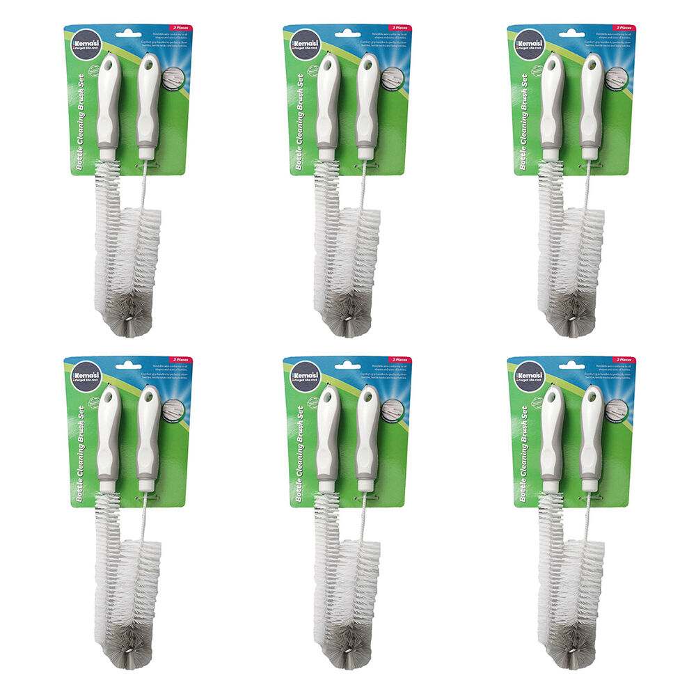 6x 2pc Kemasi Bendable Wire Drink Bottle Cleaning Brush Set White/Grey