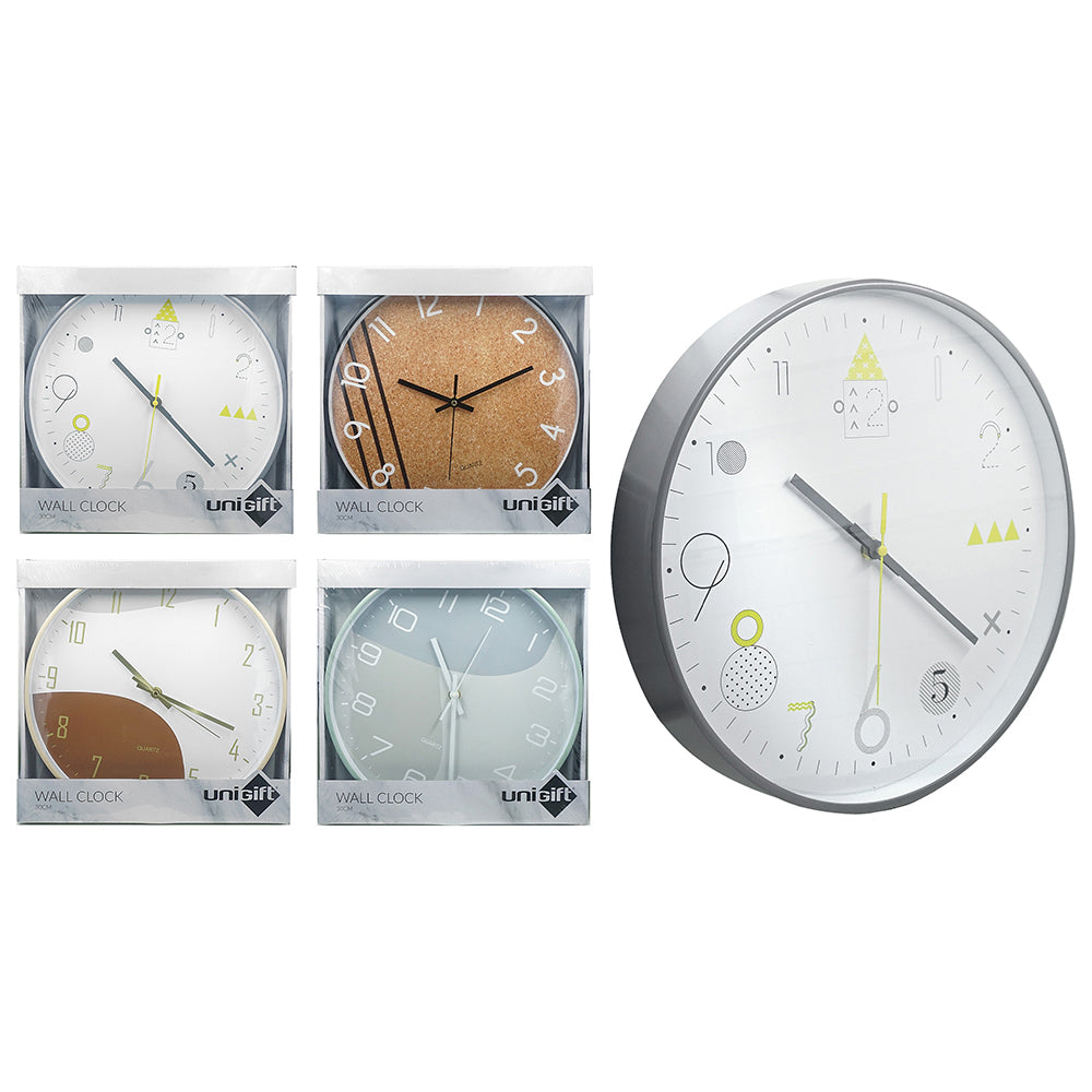 Unigift Modern Round 30cm Wall Clock Analogue - Assorted