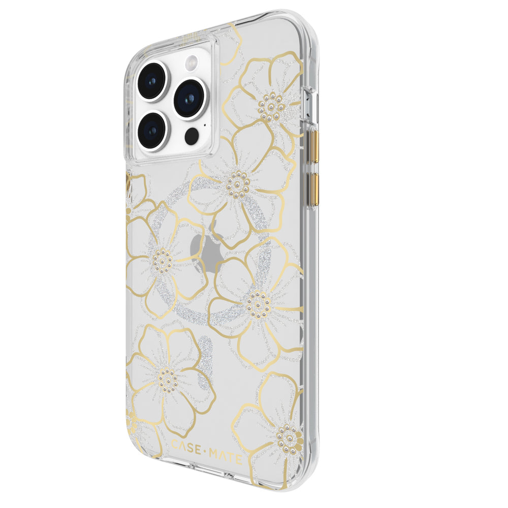 Case-Mate Floral Gems MagSafe Case For Apple iPhone 15 Pro Max - Gold