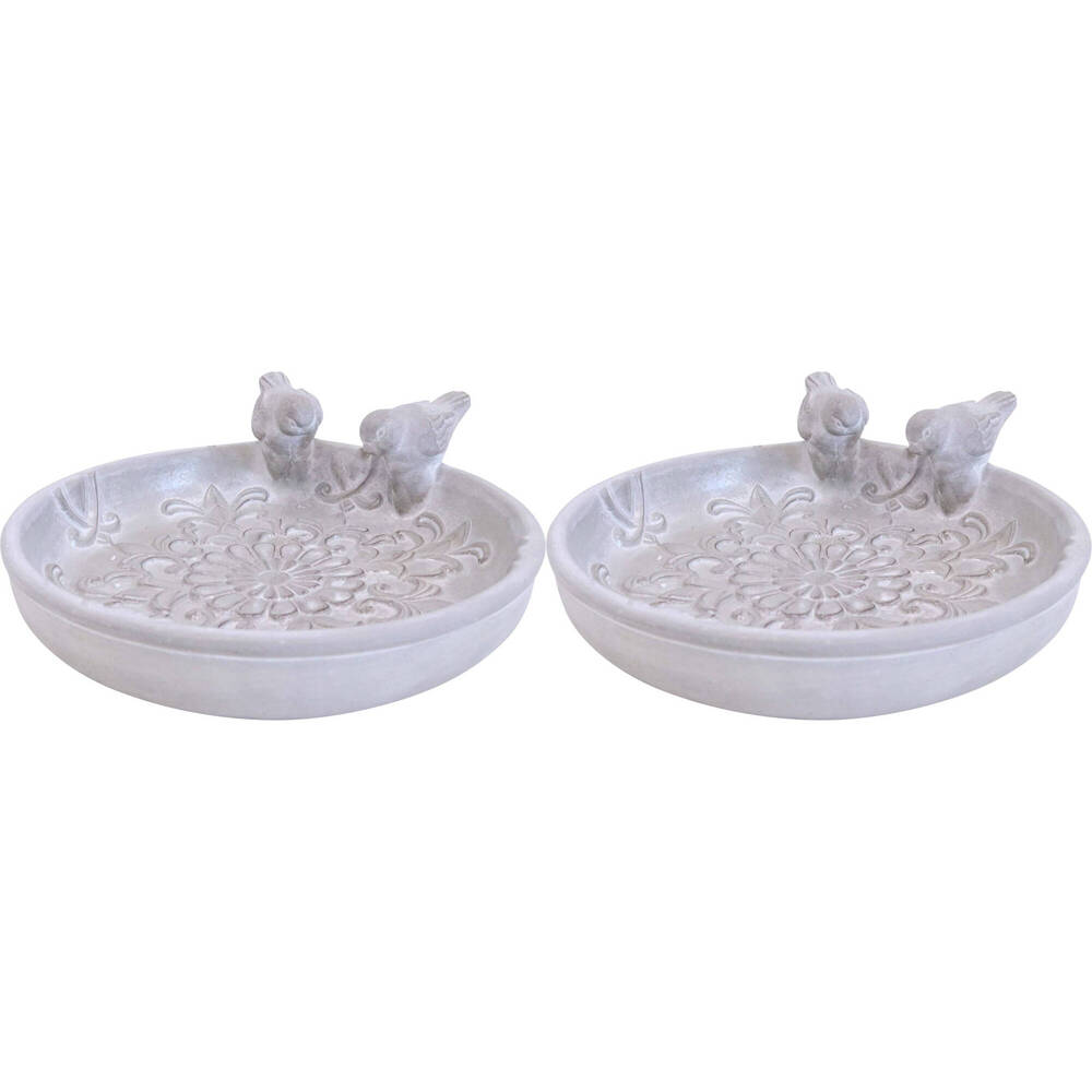 2PK LVD Concrete Bird Bath Tap Bowl Garden Decor 27x26cm - White