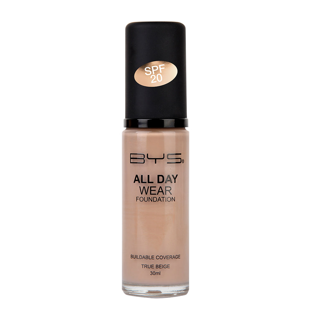 BYS 30ml All Day Wear SPF 20 Liquid Foundation Face Makeup - True Beige