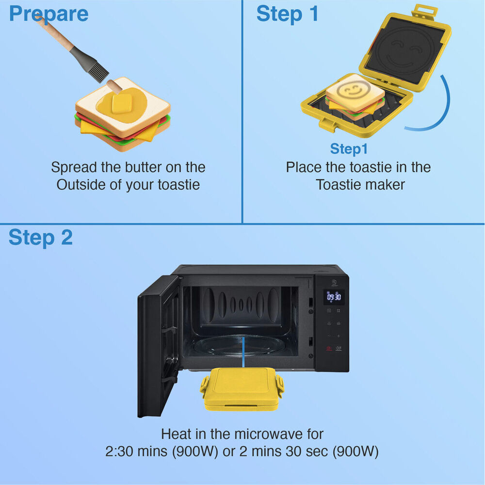 Laser Microwave Toastie Maker Flamingo Non-Stick Dishwasher Safe Yellow