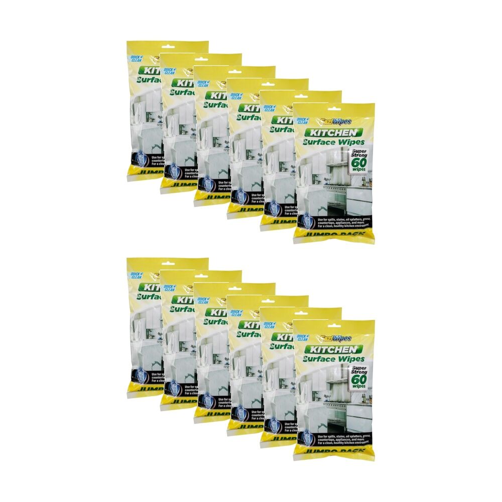 12x 60PK EaziWipes Kitchen Surface Cleaning Wipes Jumbo Pack Quick Dry Fresh