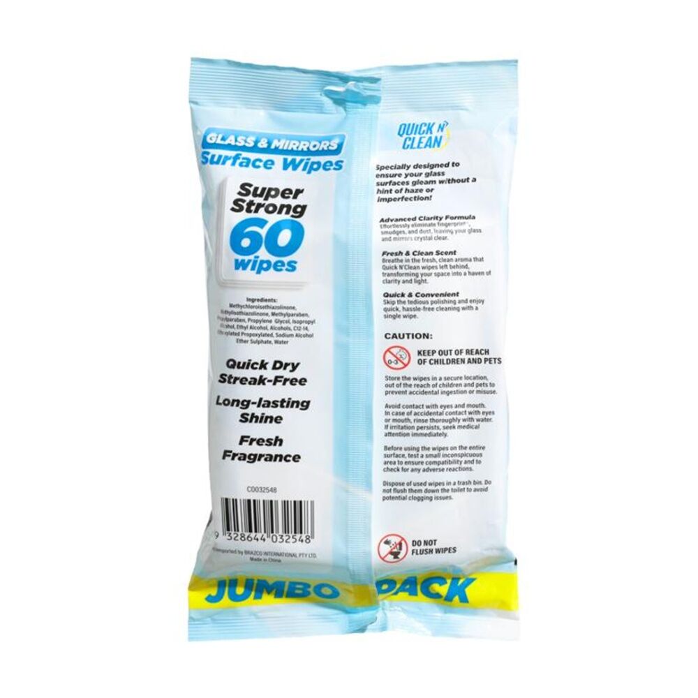 24x 60PK EaziWipes Glass & Mirrors Surface Cleaning Wipes Jumbo Streak Free