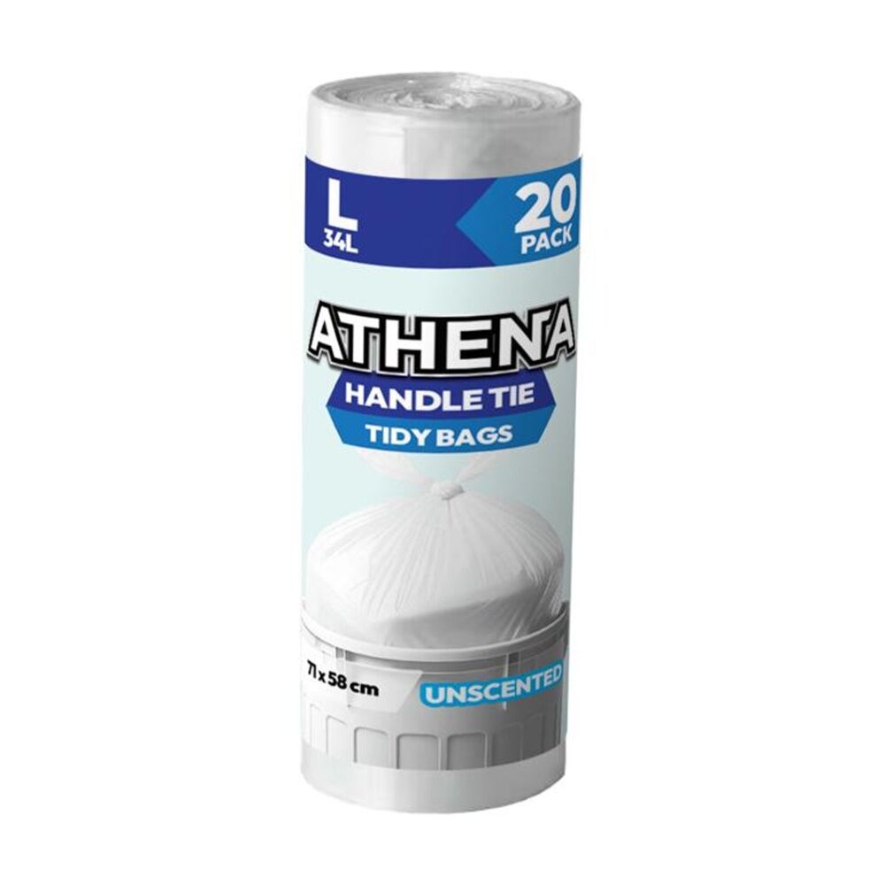 24x 20PK Athena Unscented Garbage Tidy Bags w/ Handle Tie White 35L 71x58cm