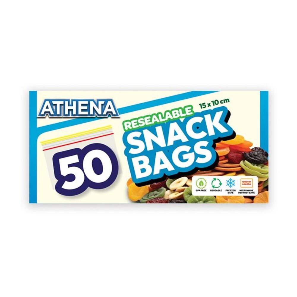 12x 50PK Athena Resealable Snap Lock Food Storage Snack Bags 15x10cm