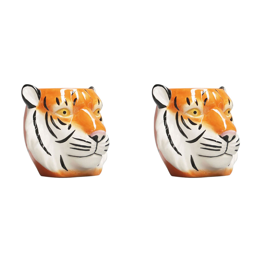 2PK White Moose Ceramic Planter Pot Tiger Home Decor - Orange