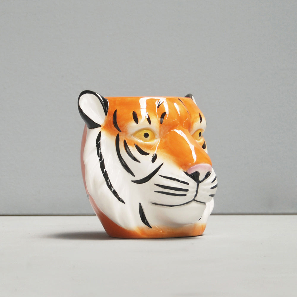 2PK White Moose Ceramic Planter Pot Tiger Home Decor - Orange
