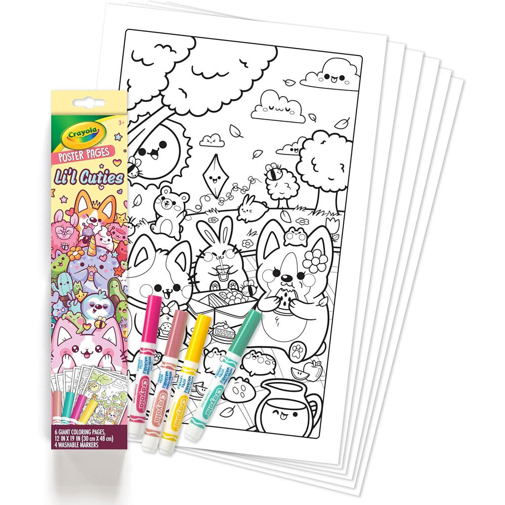 4PK Crayola Poster Pages Lil Cuties Large Colouring Sheets 30x48cm Kids 3y+