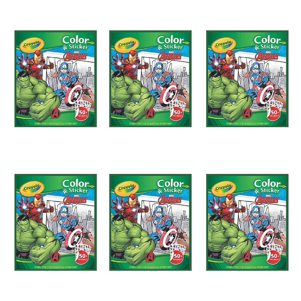 6PK Crayola 32pg Colour & Sticker Disney Marvel Avengers Kids Drawing Book 3y+