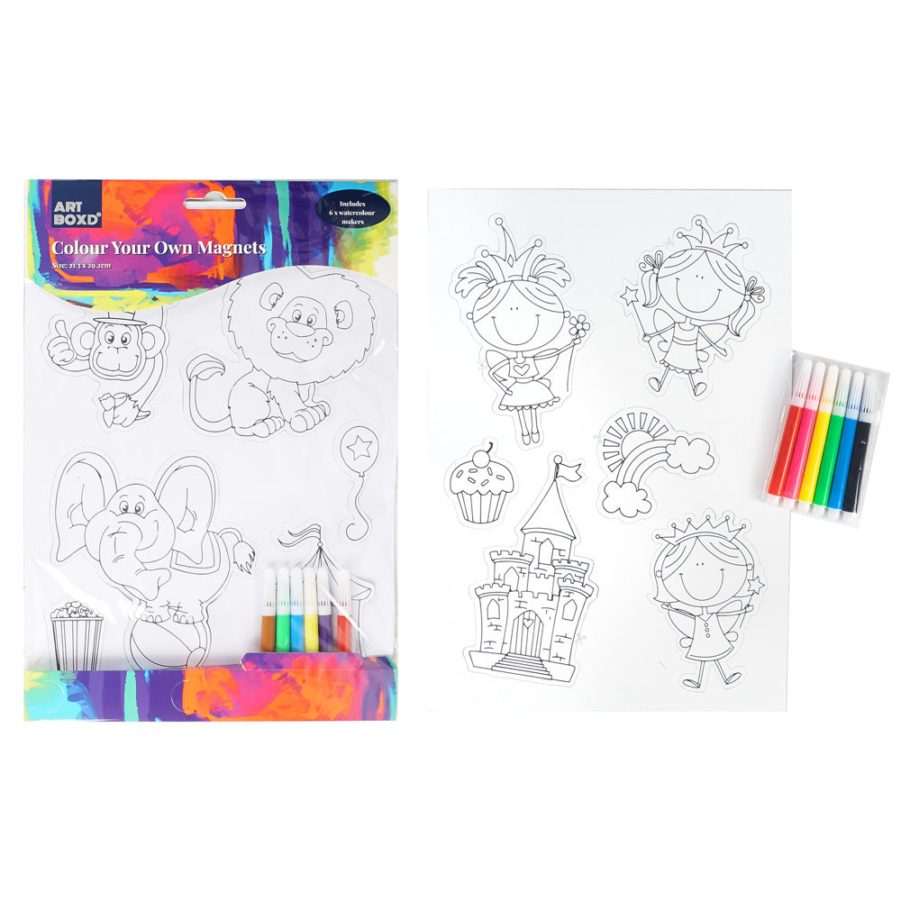 12PK Art Boxd Colour Your Own Magnet w/ Pencils Assorted