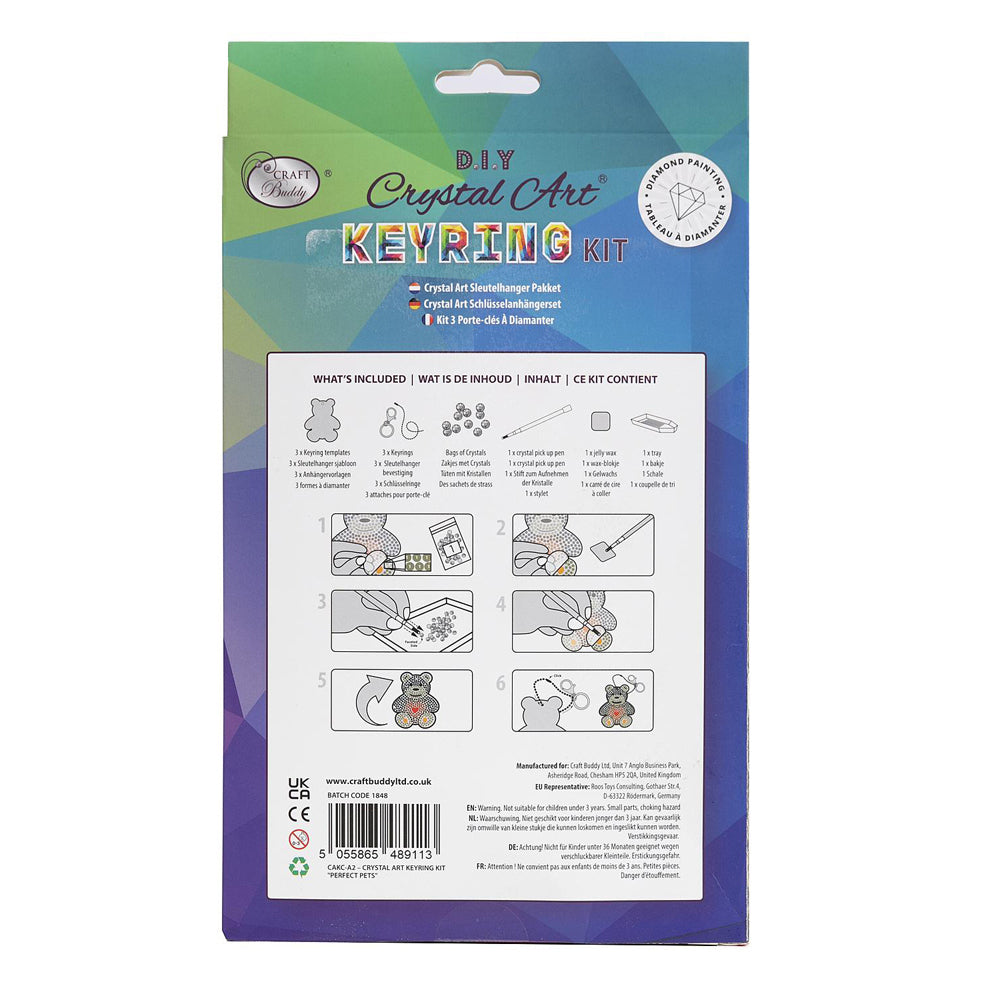 3pc Craft Buddy Perfect Pets Keyring Crystal Art Kit 8y+