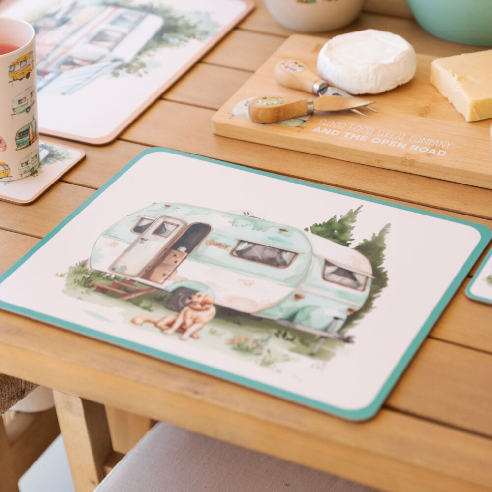 4pc Splosh Caravan Waterproof Placemat Set 34x26.5cm Cork Back Rectangle