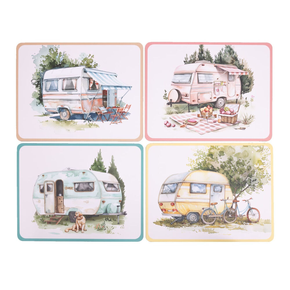 4pc Splosh Caravan Waterproof Placemat Set 34x26.5cm Cork Back Rectangle