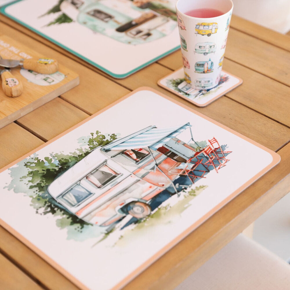 4pc Splosh Caravan Waterproof Placemat Set 34x26.5cm Cork Back Rectangle