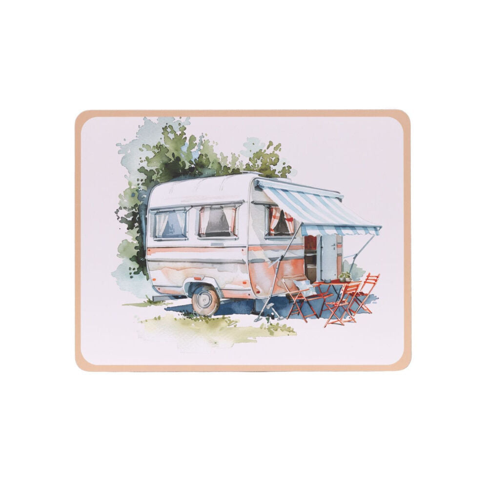 4pc Splosh Caravan Waterproof Placemat Set 34x26.5cm Cork Back Rectangle