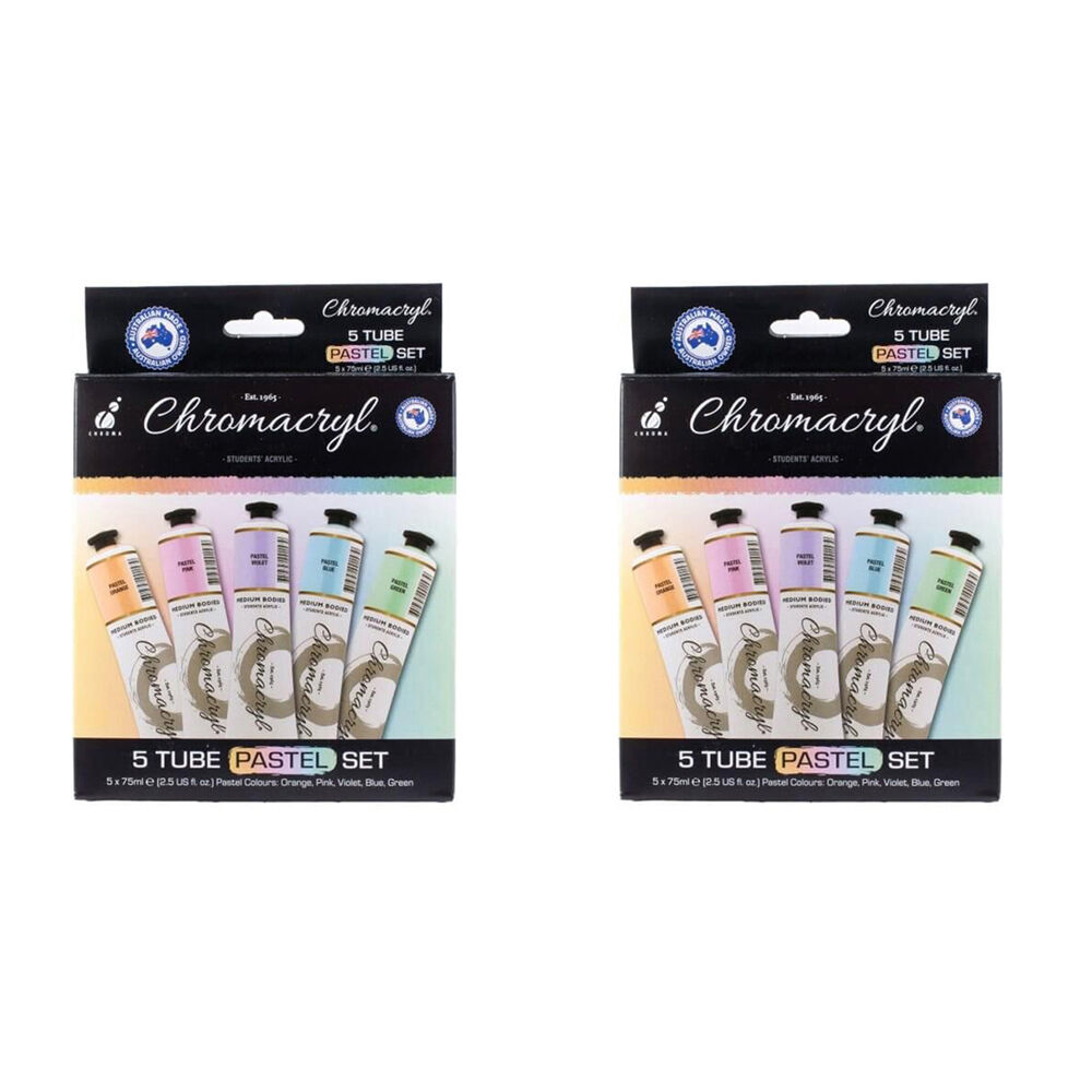 2x 5pc Chromacryl Student Fast Drying Water-Based Acrylic Pastel Colours Set 75ml