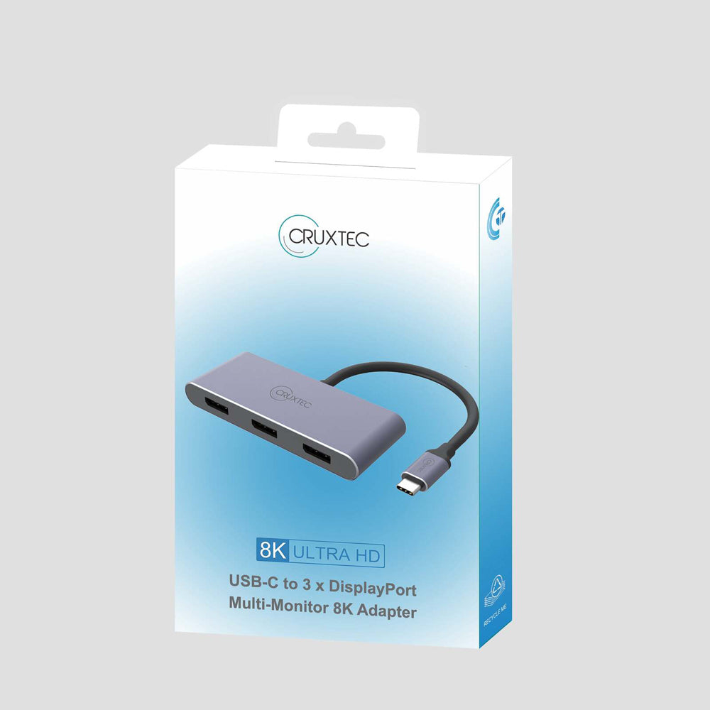 Cruxtec USB-C to 3x DisplayPort Multi-Monitor 8K Adapter