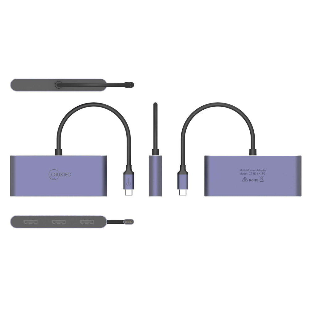 Cruxtec USB-C to 3x DisplayPort Multi-Monitor 8K Adapter