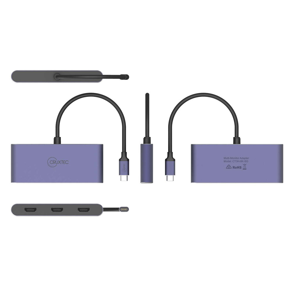 Cruxtec USB-C to 3 x HDMI Multi-Monitor 8K Hub Adapter