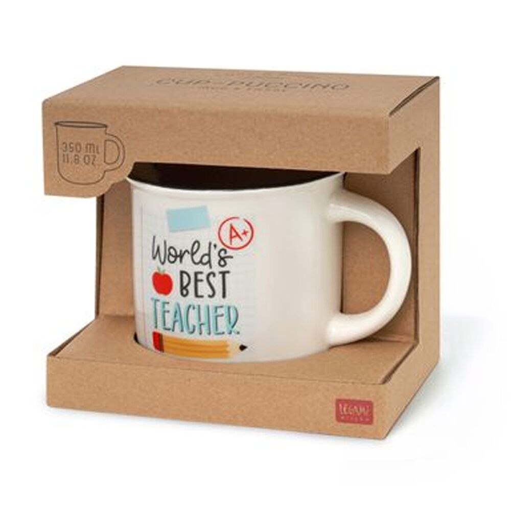 2PK Legami Cup Puccino Bone China Mug Worlds Best Teacher Design 350ml Gift