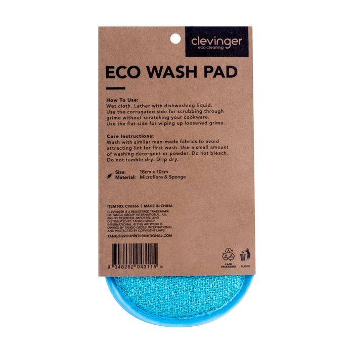 3PK Clevinger Eco Wash Double Sided Non-Scratch Cleaning Pad 18x10cm Assorted