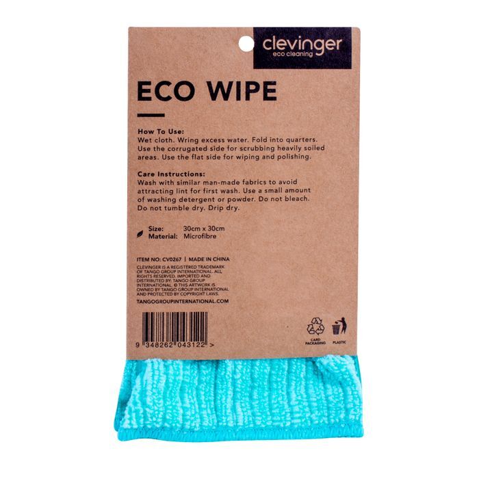 3PK Clevinger Eco Wipe General Use Microfibre Cleaning Wipe 30x30cm Assorted