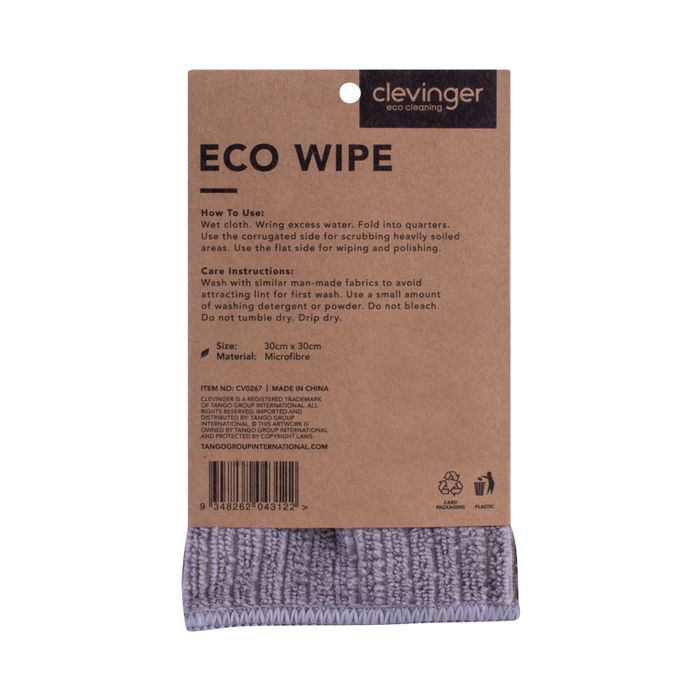 3PK Clevinger Eco Wipe General Use Microfibre Cleaning Wipe 30x30cm Assorted