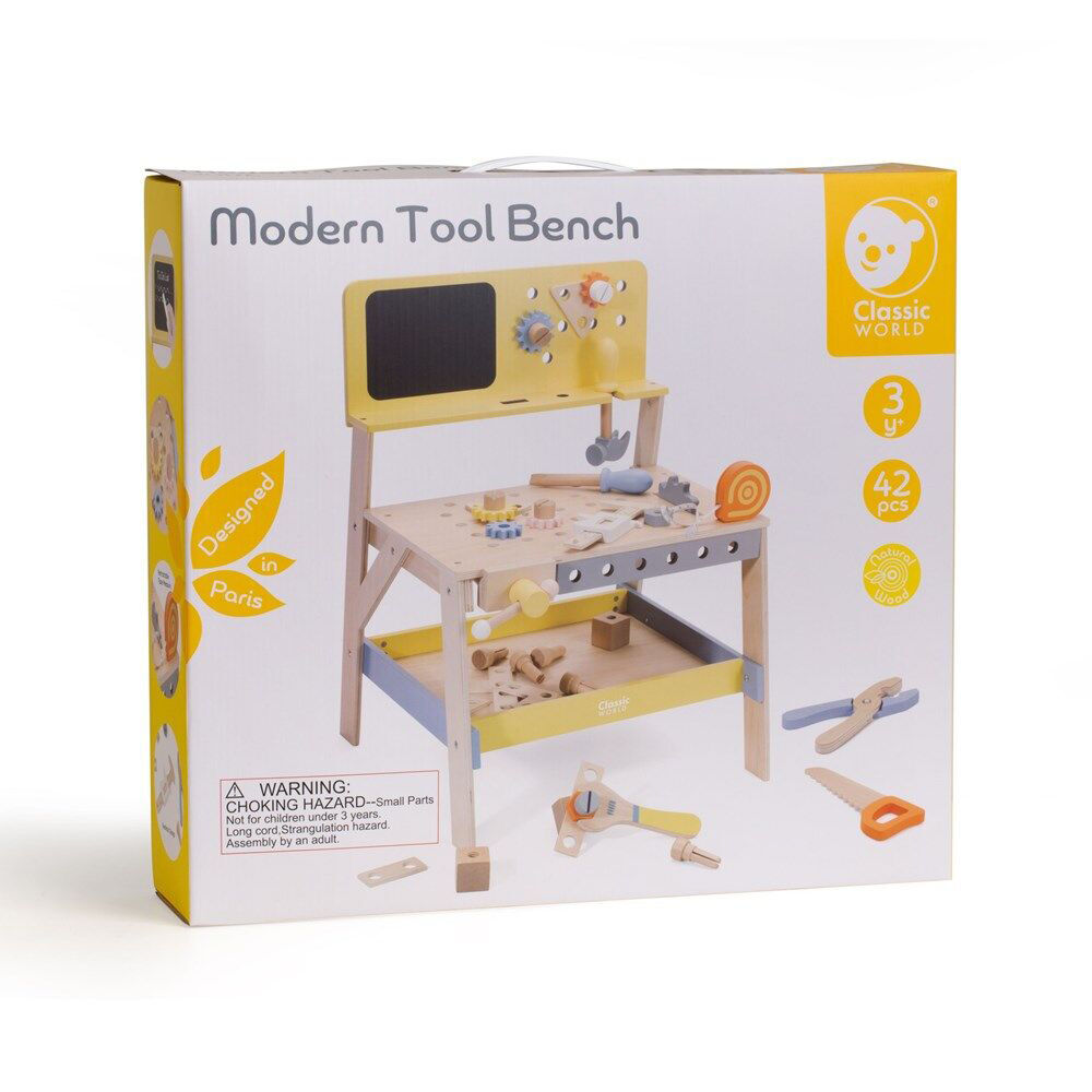 42pc Classic World Childrens Wooden Pretend Play Modern Tool Bench 3Y+