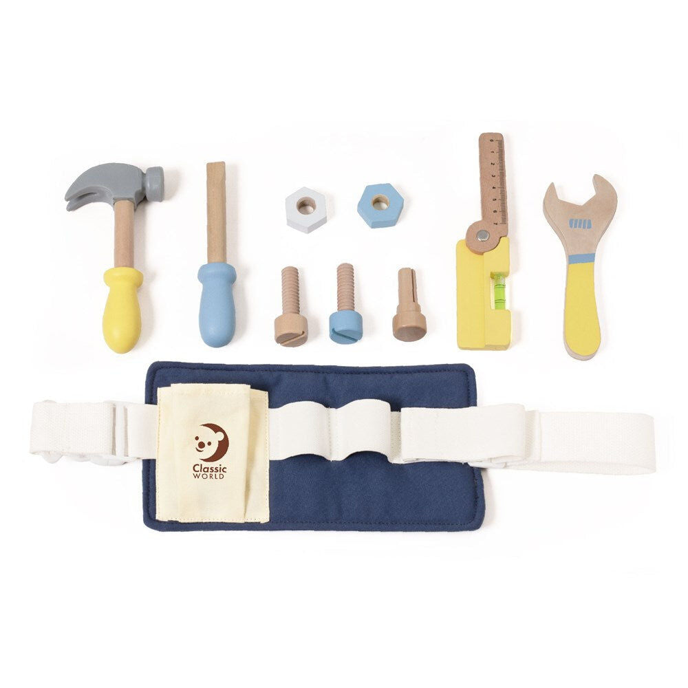 10pc Classic World Childrens Wooden Pretend Play Tool Belt 3Y+