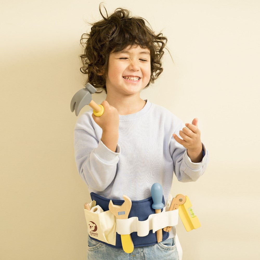 10pc Classic World Childrens Wooden Pretend Play Tool Belt 3Y+