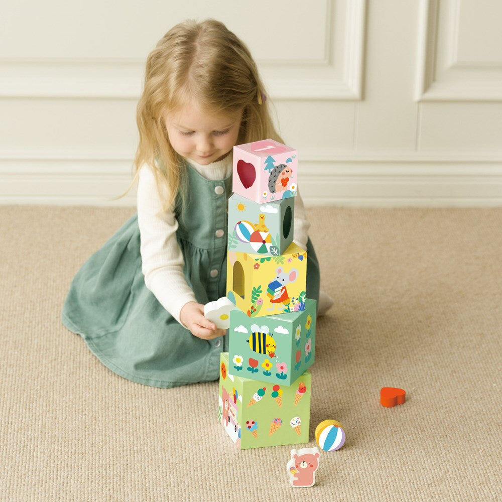 10pc Classic World Wooden Forest Stacking Cubes Children's Set 18M+