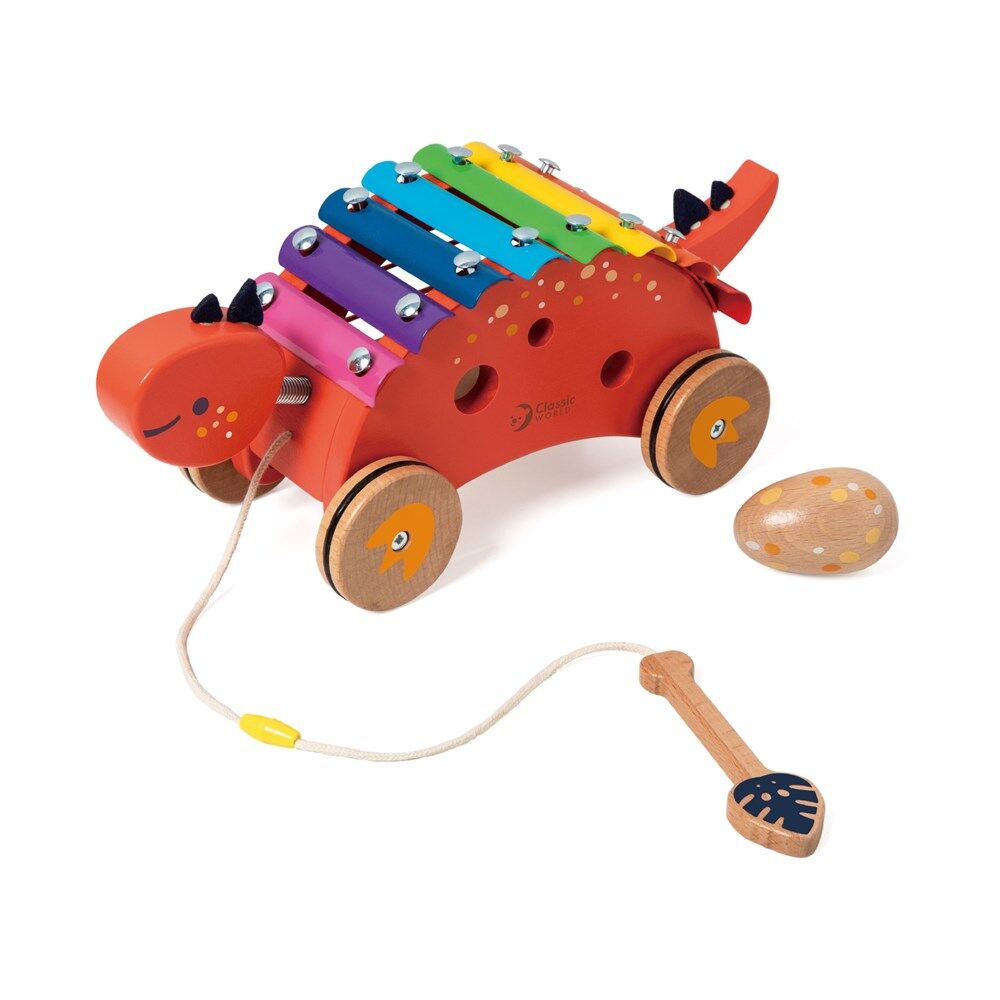 Classic World Pull Along Dinosaur Xylophone Wooden Play Toy 18M+