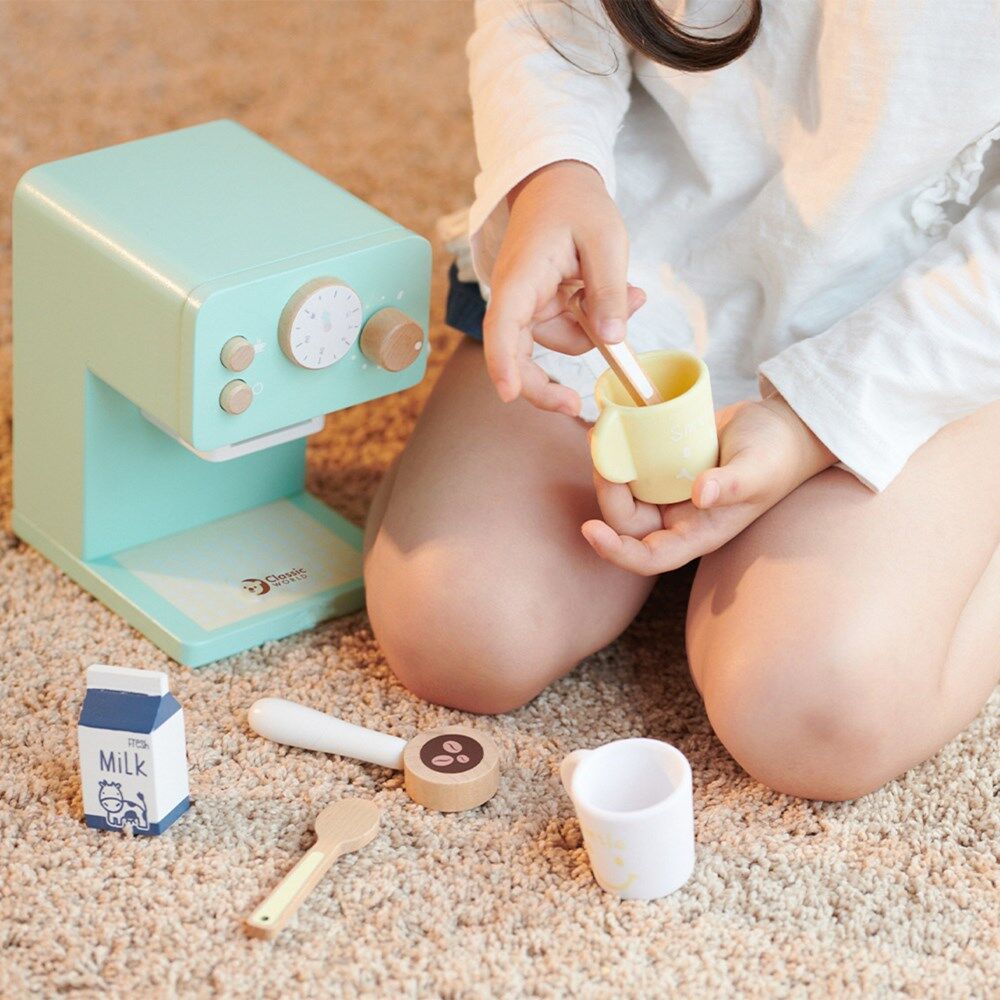 7pc Classic World Children's Wooden Pretend Play Coffee Maker 18M+