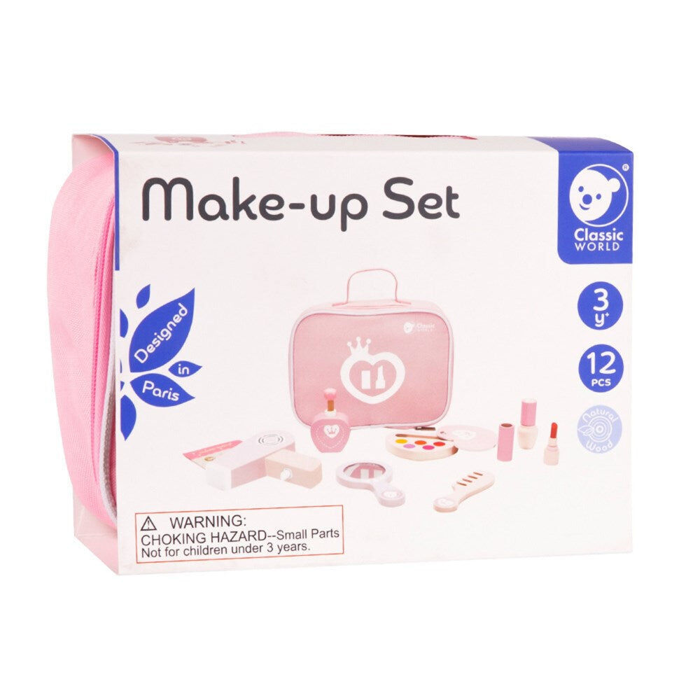 12pc Classic World Childrens Pretend Wooden Make-Up Playset 3Y+ Pink