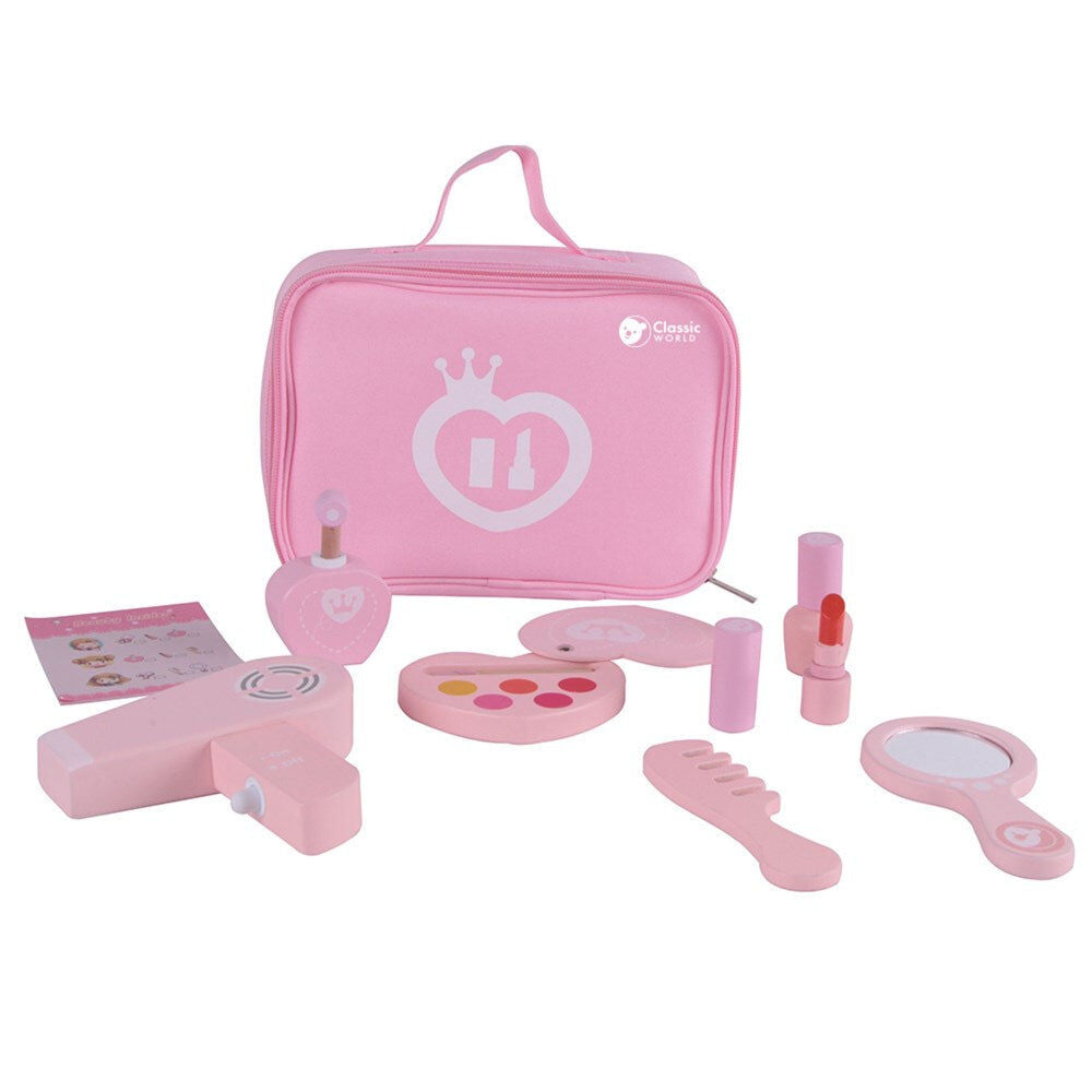 12pc Classic World Childrens Pretend Wooden Make-Up Playset 3Y+ Pink