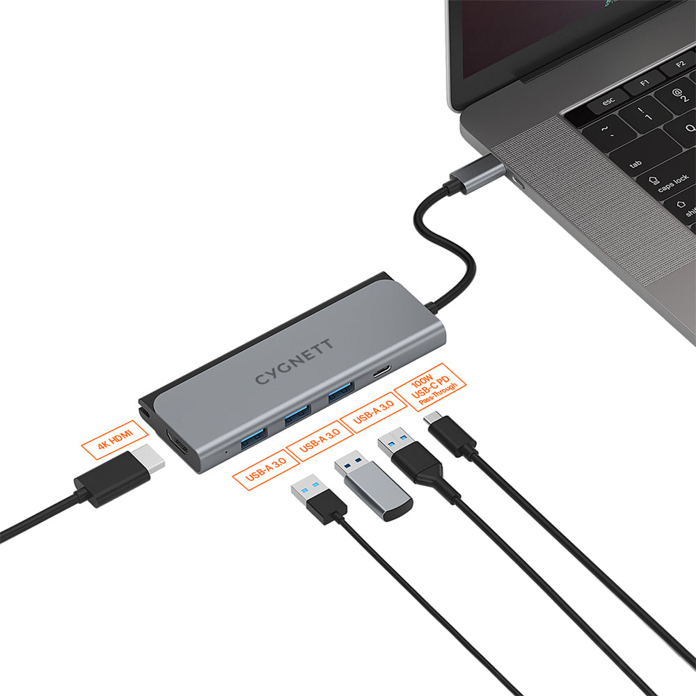 Cygnett 5-in-1 Unite TravelMate 100W USB-C Hub Single 4K HDMI Adapter