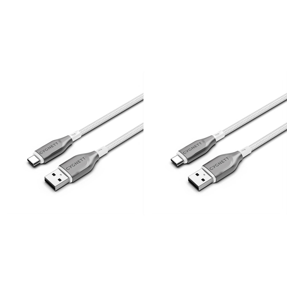 2PK Cygnett Armoured USB-C to USB-A Charger & Data Sync Cable 1M - White