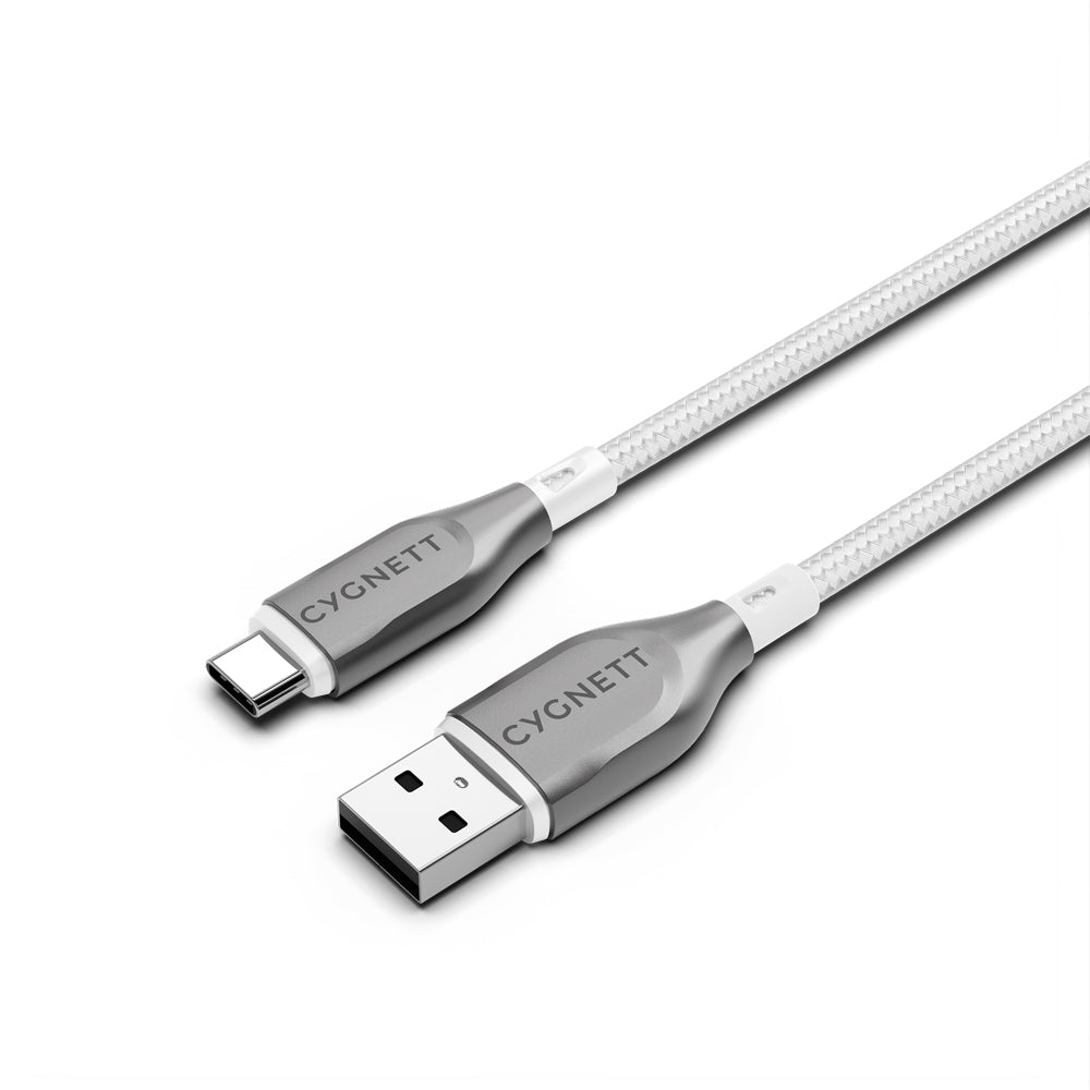 2PK Cygnett Armoured USB-C to USB-A Charger & Data Sync Cable 1M - White